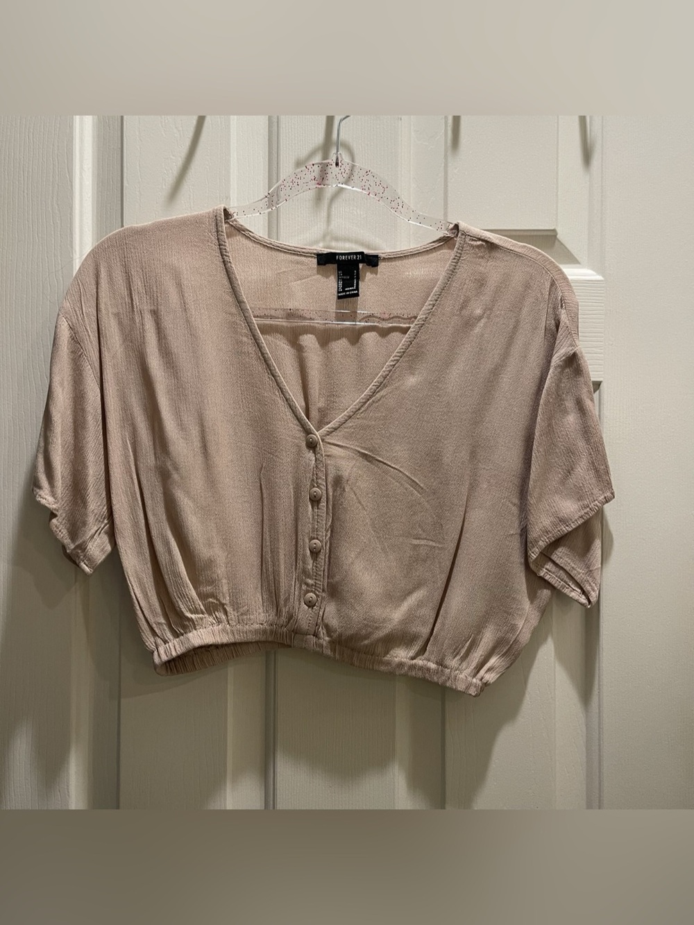 Forever 21 V-Neck Button Front Top in beige Small